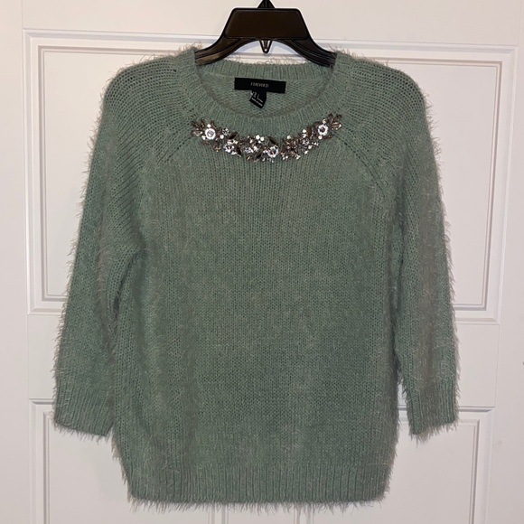 Forever 21 Sweaters - Forever 21 Sage Green Sweater with Jewel Accents